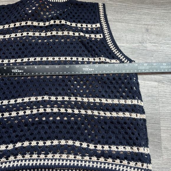 Solitaire Two Pc Open Knit Navy white stripe Crochet Skirt tank set boho NWT Med - Picture 5 of 8